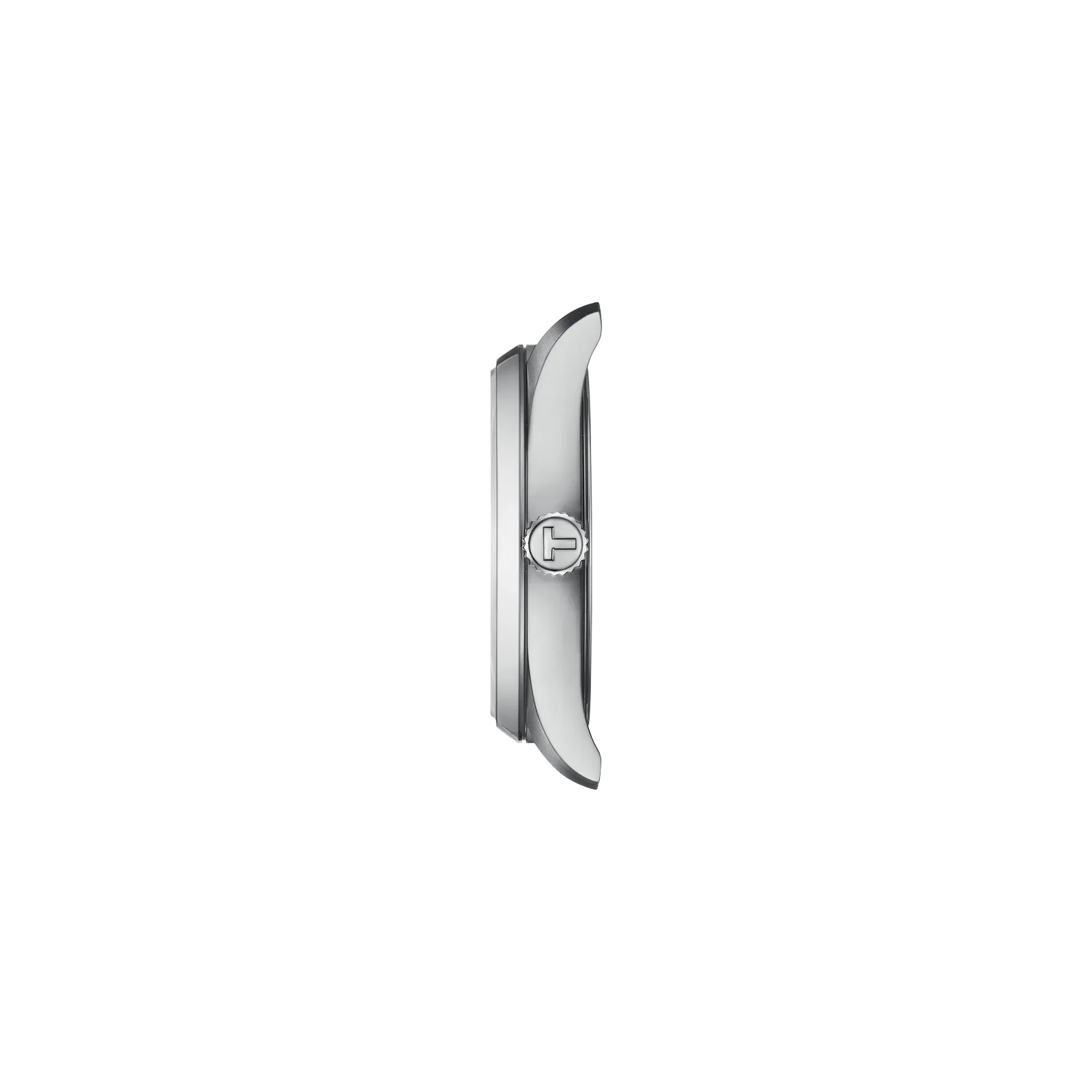 Side view of silver watch bezel on a white background