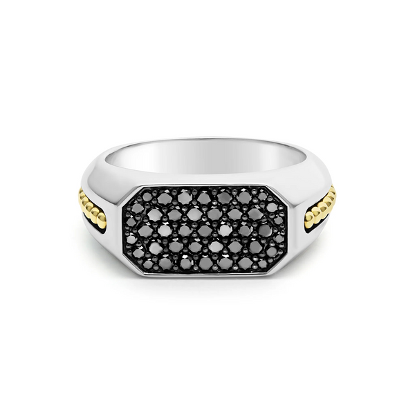 Two-Tone Octagon Black Diamond Ring