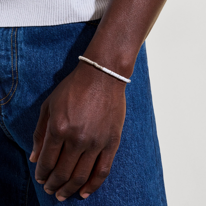 Sterling Silver White Enamel Heishi Chain Bracelet