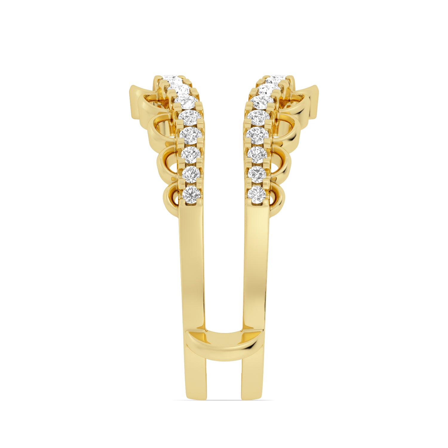 14K Yellow Gold Round Diamond Floral V Shape Jacket Band
