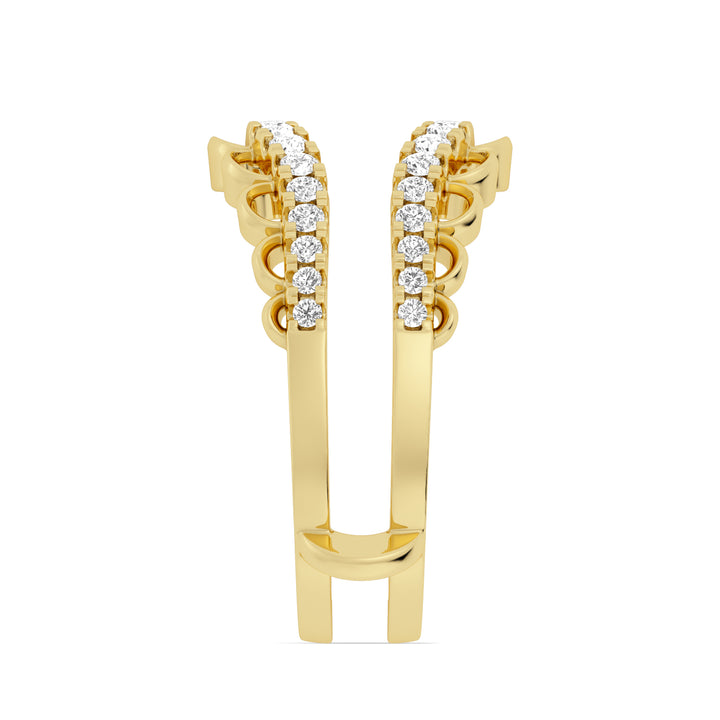 14K Yellow Gold Round Diamond Floral V Shape Jacket Band