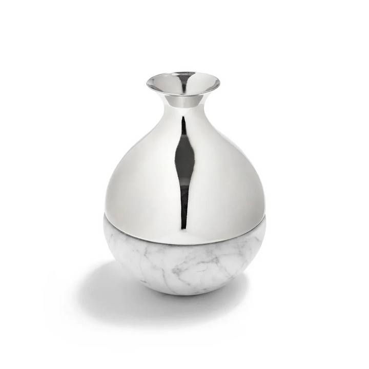 Coluna Dual Bud Vase, Carrara Marble & Silver