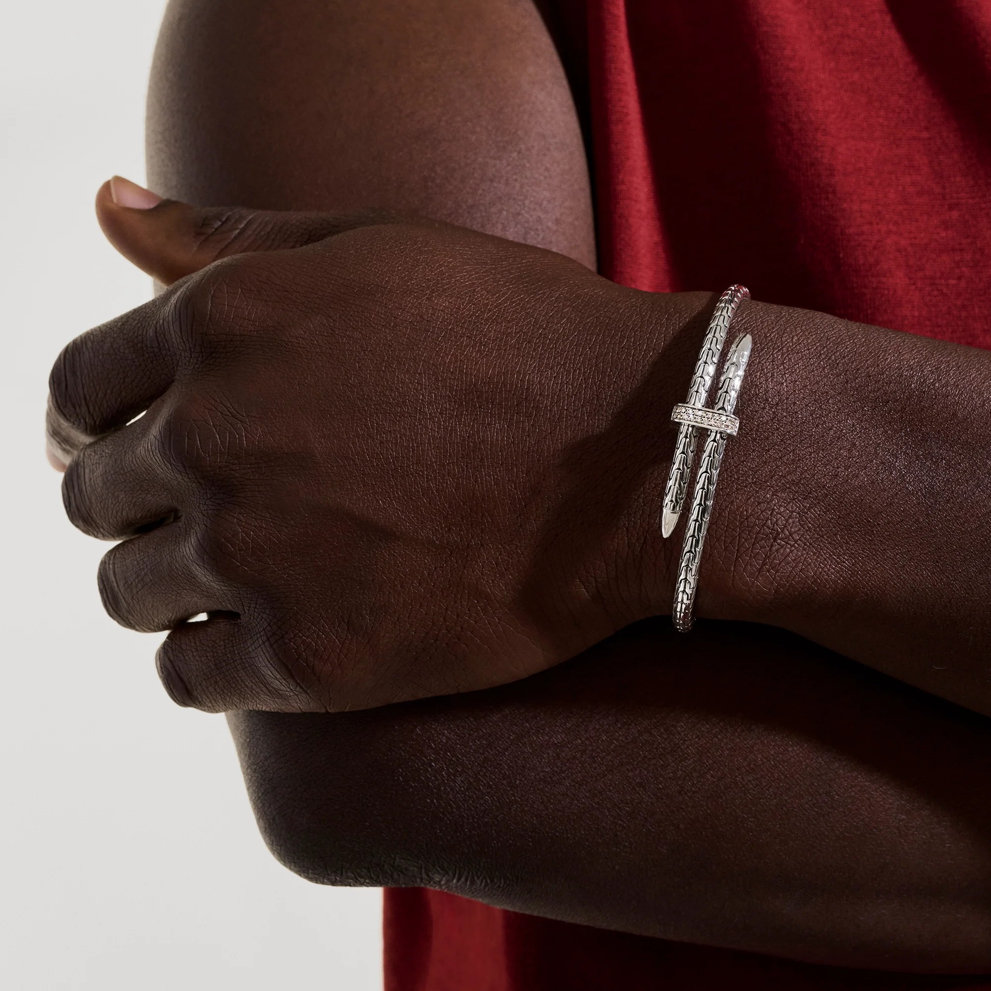 Sterling Silver Spear Flex Cuff With Diamonds