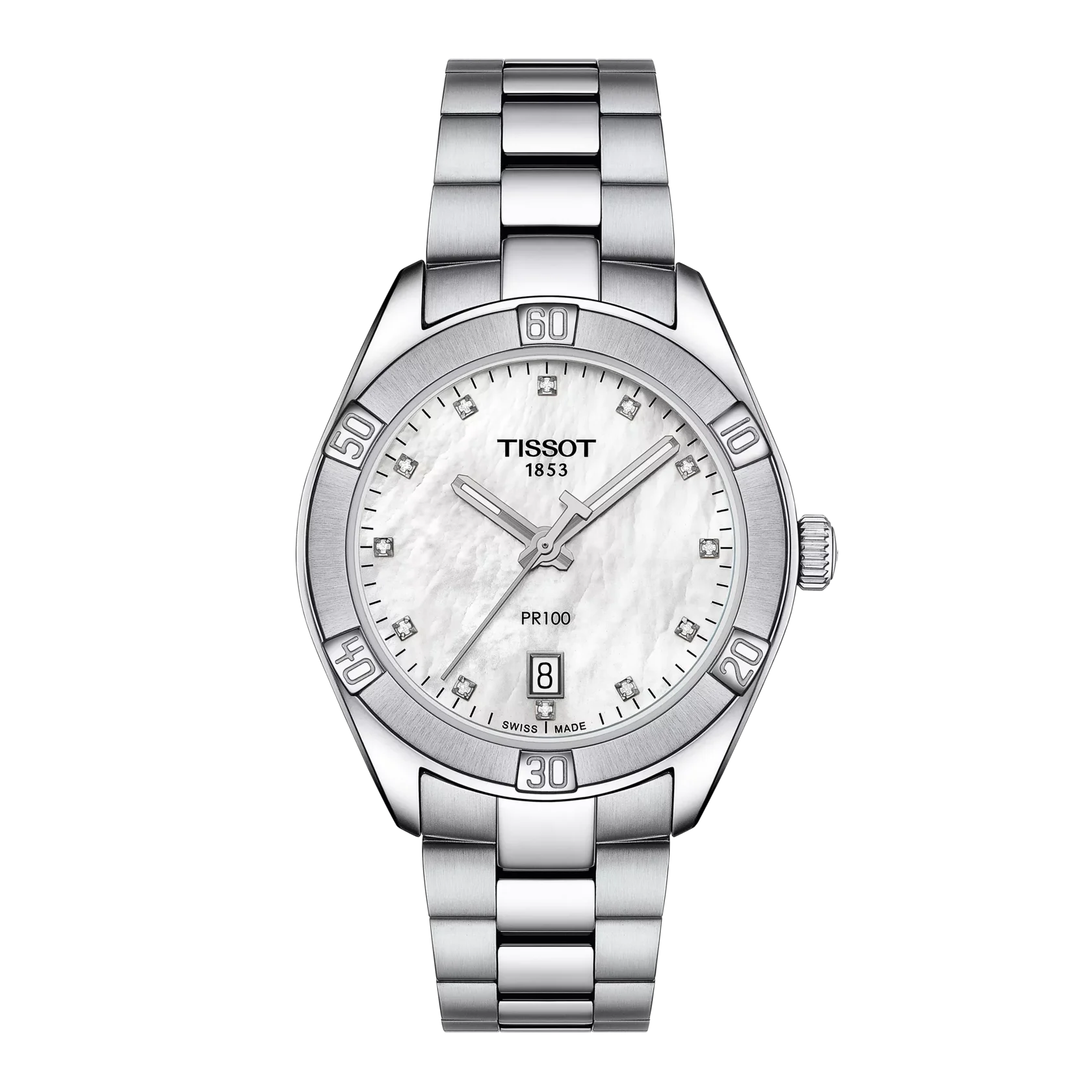 Silver Tissot watch on a white background