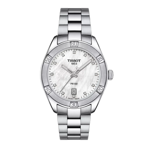 Silver Tissot watch on a white background