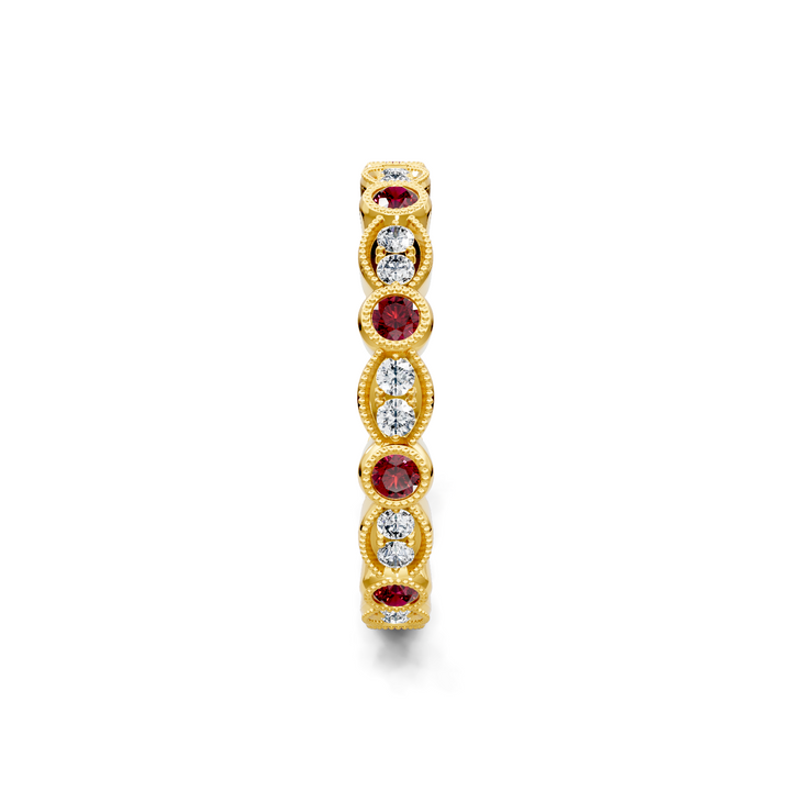 Round Diamond and Ruby Milgrain Eternity Band