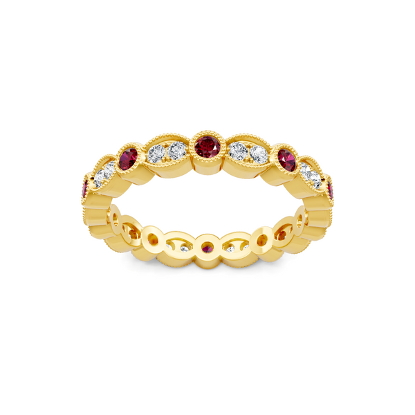 Round Diamond and Ruby Milgrain Eternity Band