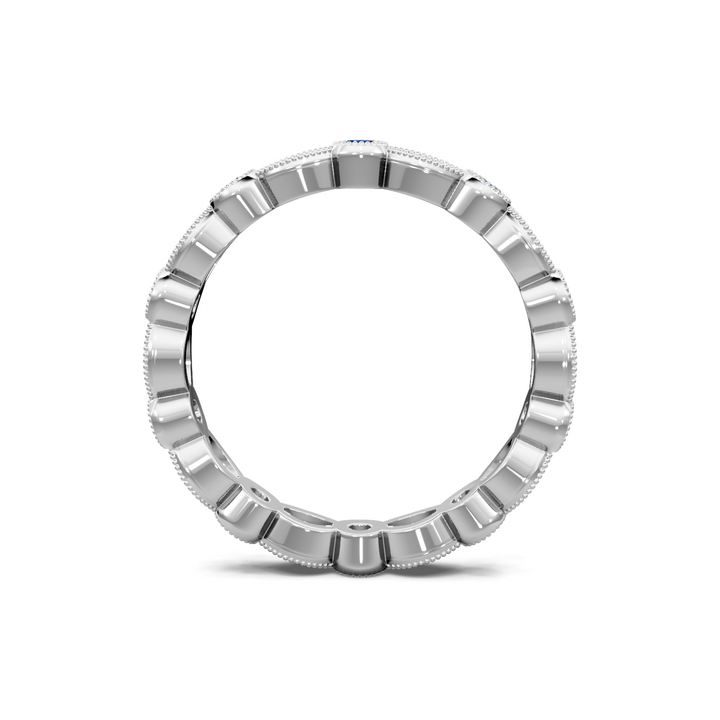 Round Diamond and Blue Sapphire Milgrain Eternity Band