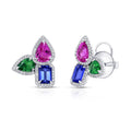 Diamond Halo Garnet Stud Earrings