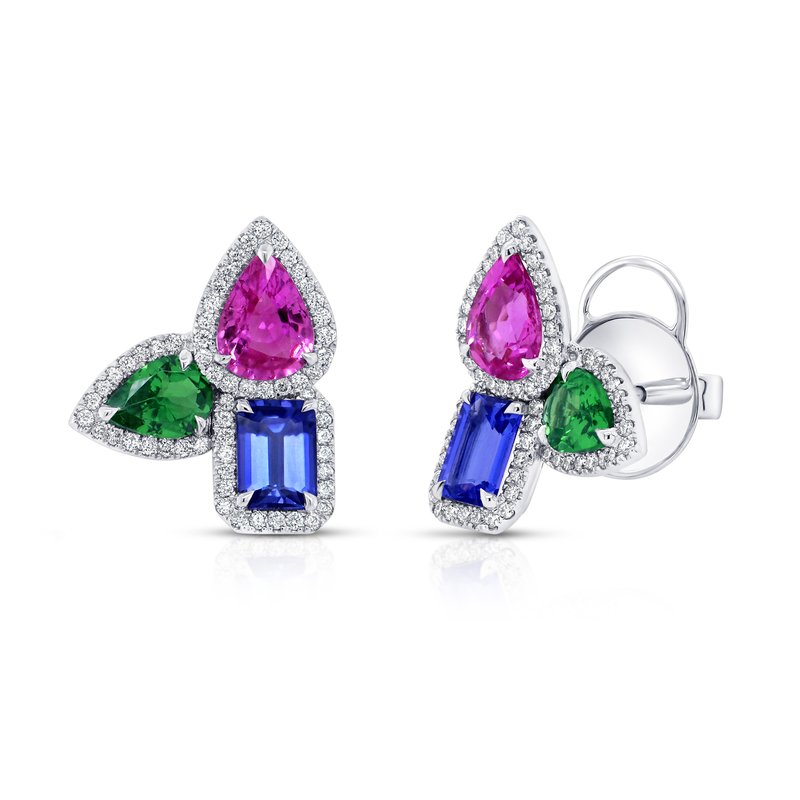 Diamond Halo Garnet Stud Earrings