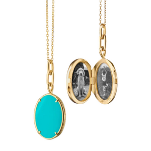 Gold locket necklace with turquoise