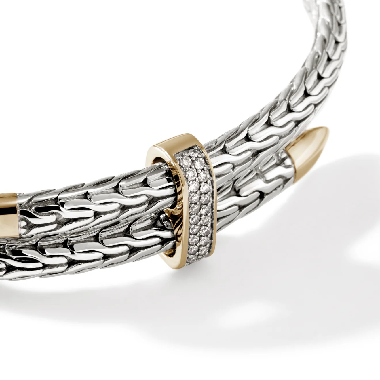 Sterling Silver & 14K Yellow Gold Spear Flex Cuff With Diamonds
