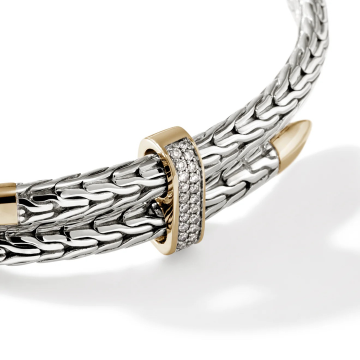 Sterling Silver & 14K Yellow Gold Spear Flex Cuff With Diamonds