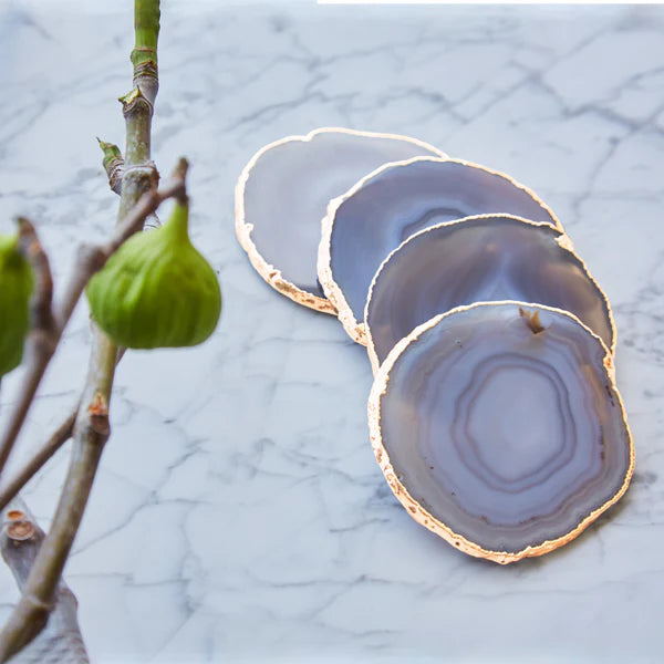 Lumino Coasters, Smoke Agate & Gold, Set of 4