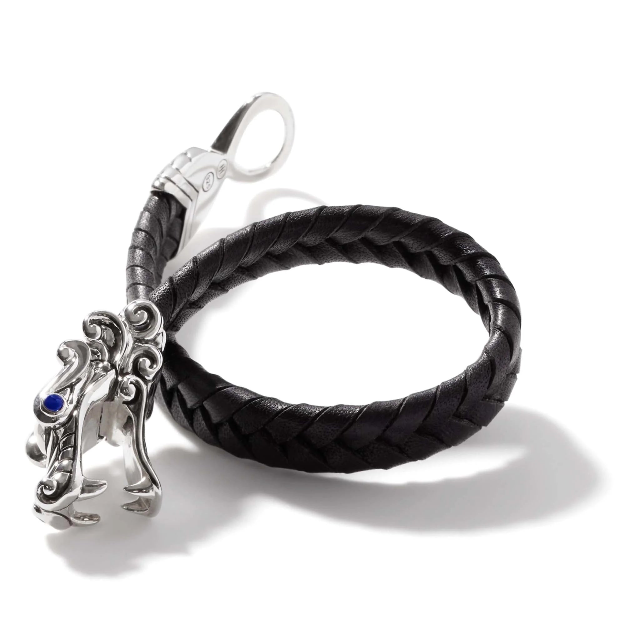 Naga Sterling Silver & Black Leather Bracelet