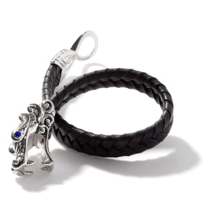 Naga Sterling Silver & Black Leather Bracelet