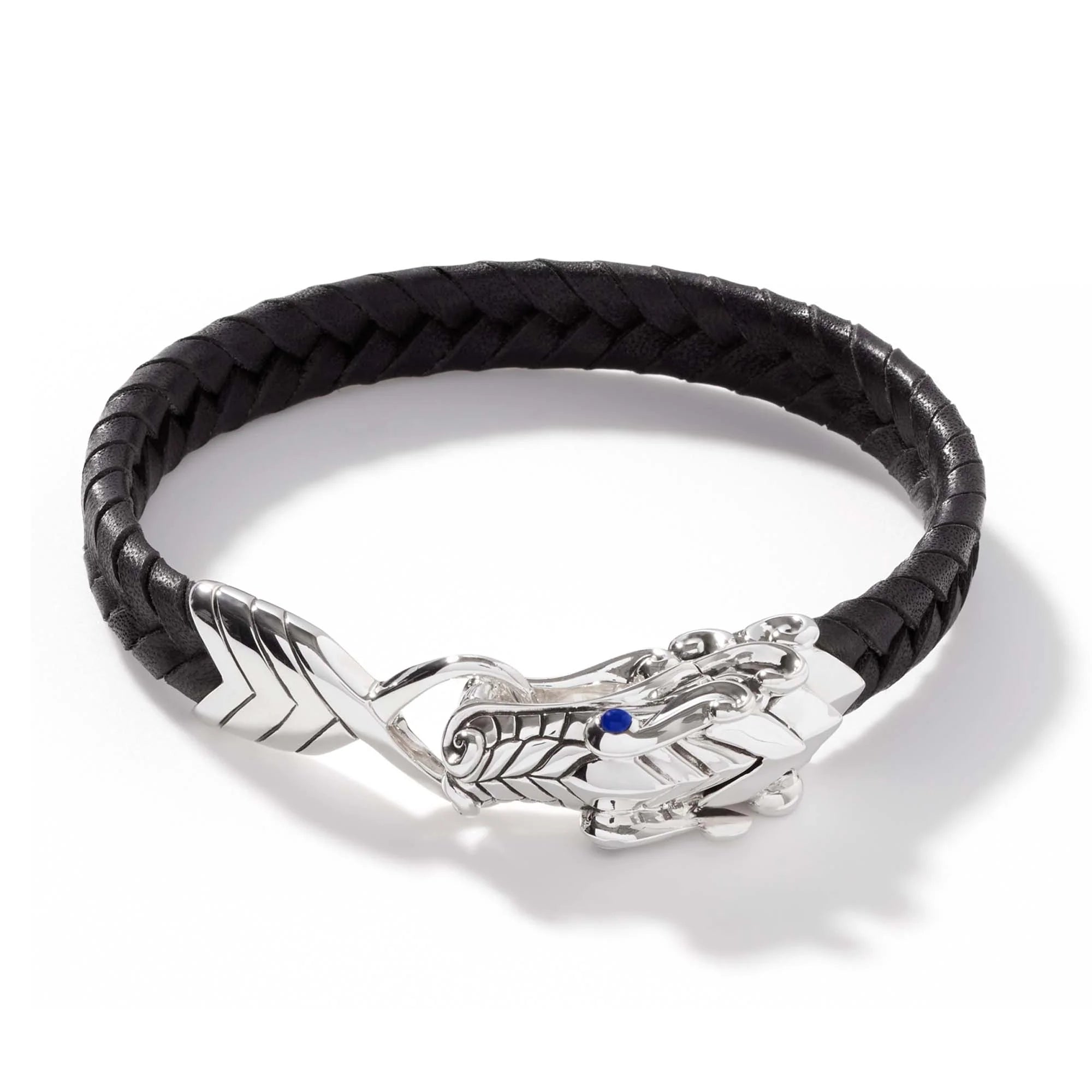 Naga Sterling Silver & Black Leather Bracelet