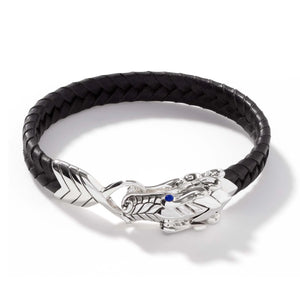 Naga Sterling Silver & Black Leather Bracelet