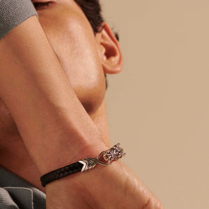 Naga Sterling Silver & Black Leather Bracelet