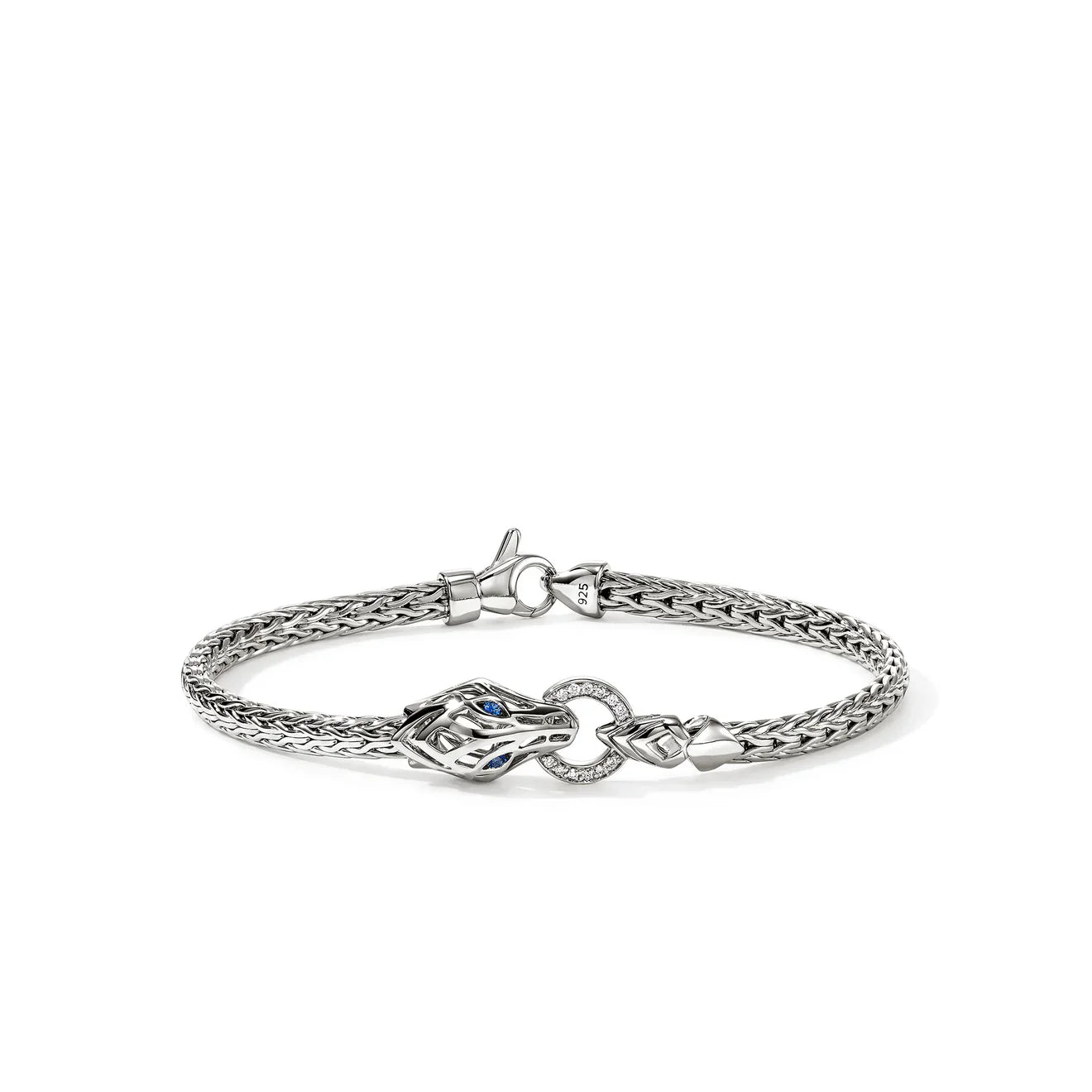 Sterling Silver, Blue Sapphires and Diamonds Naga Bracelet