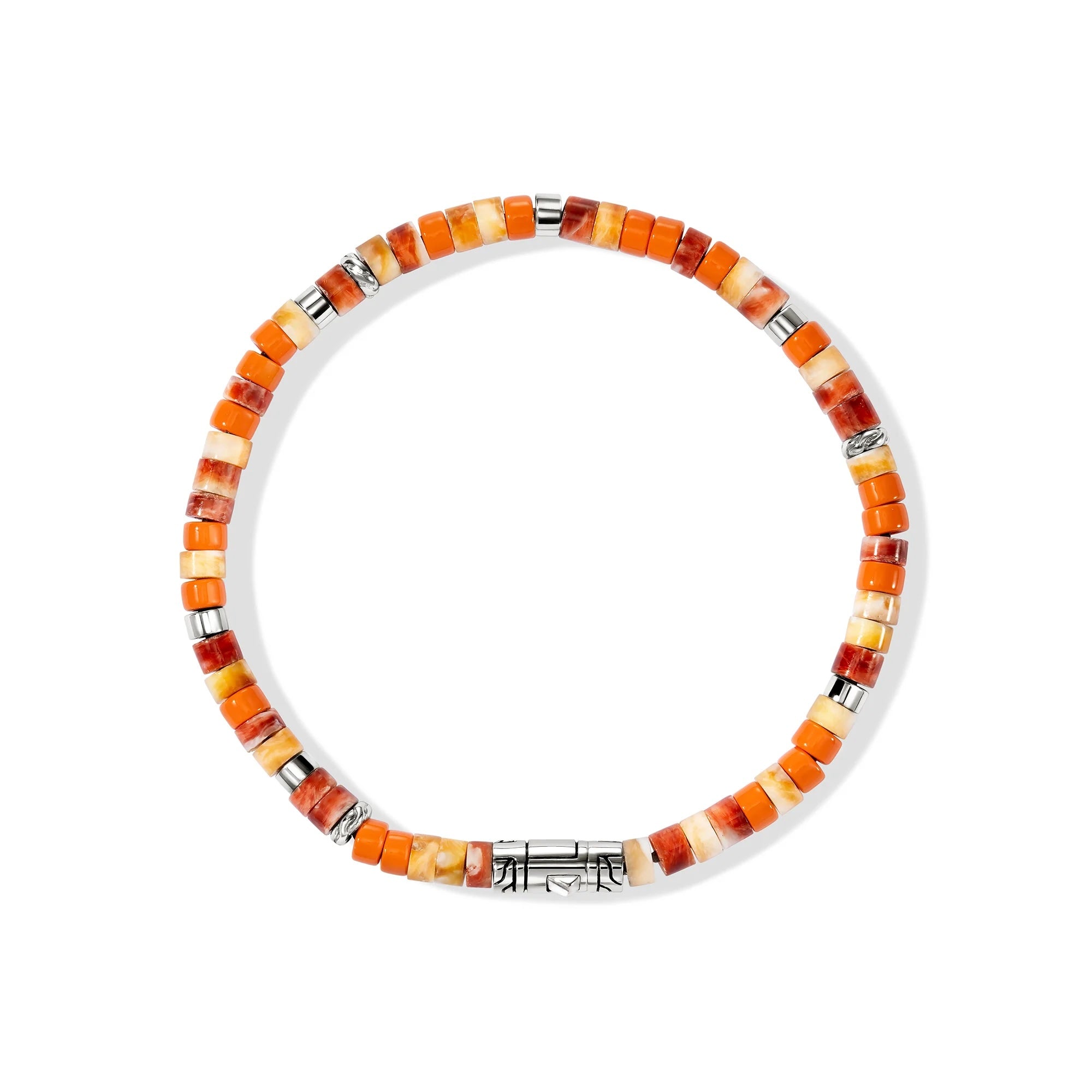 Heishi Beaded Bracelet - Oyster Shell and Orange enamel