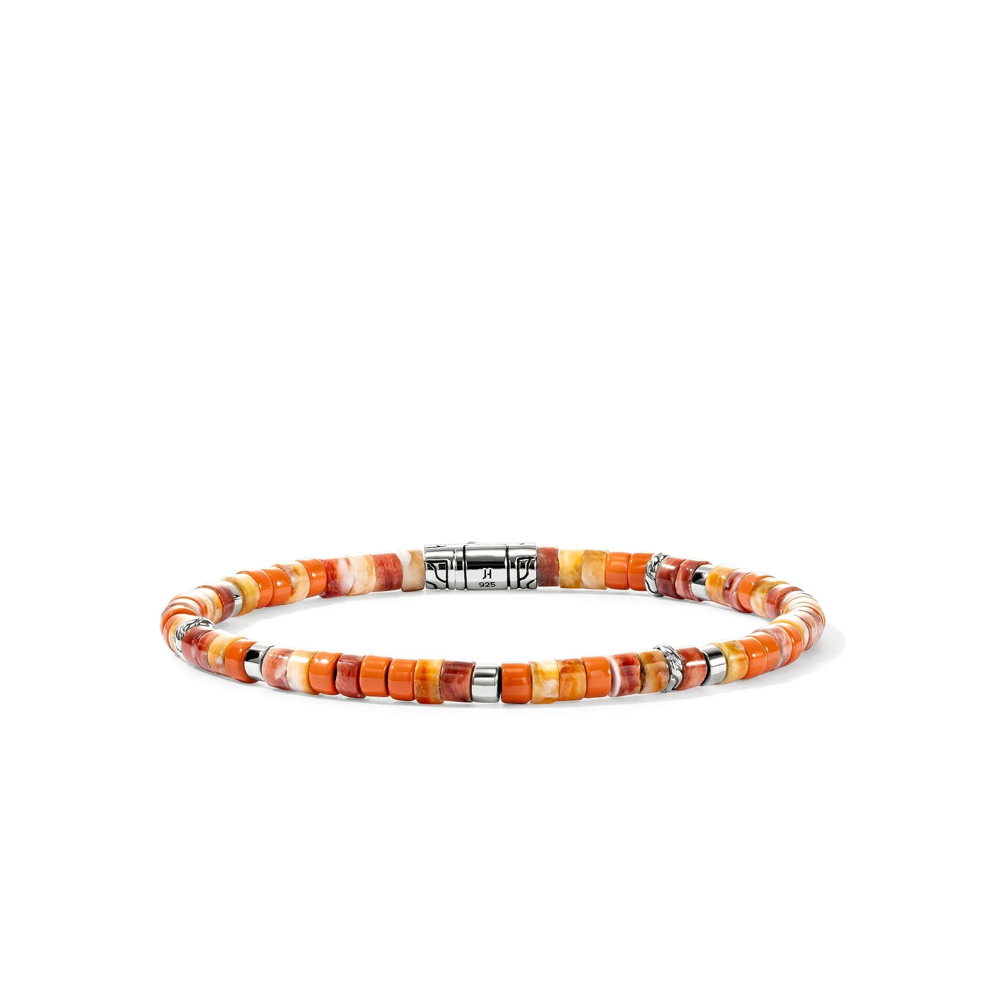 Heishi Beaded Bracelet - Oyster Shell and Orange enamel