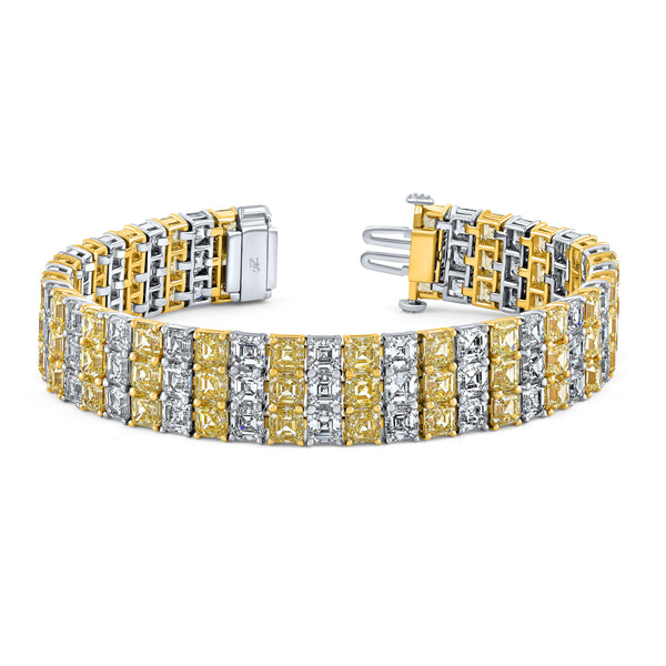 48.84ctw Yellow and White Diamond Triple-Row Bracelet