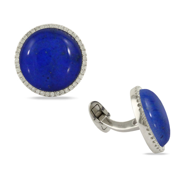 Diamond Cufflinks with Clear Quartz over Lapis