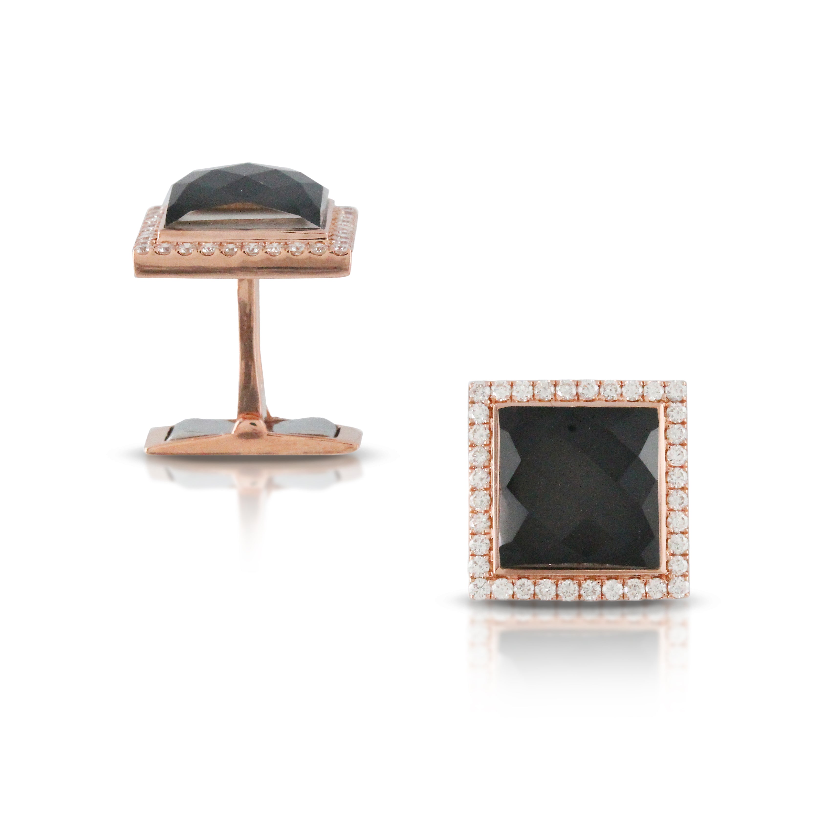 18k Rose Gold, 1.00ctw Diamond with 13.48ctw Clear Quartz over Hematite cufflinks