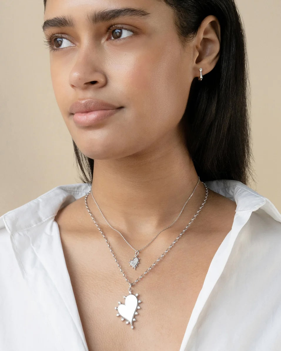 Petite "Love" Heart Sterling Silver Necklace with White Sapphires
