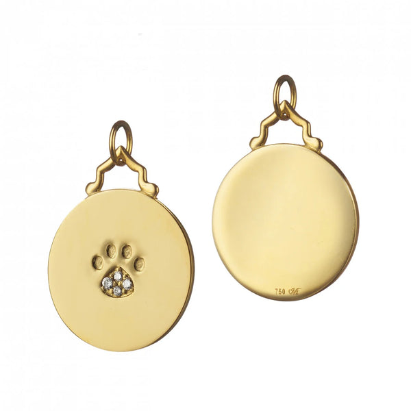 18K Yellow Gold Paw Print Charm with Diamonds