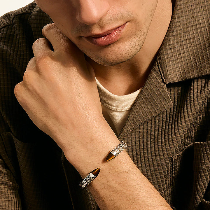 Sterling Silver and Tiger Eye Spear Flex Cuff