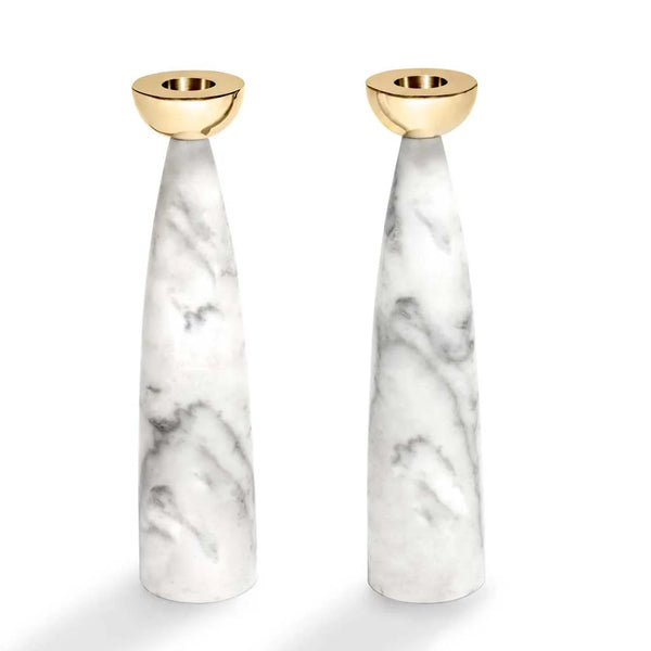 Coluna Candle Holders, Marble & Gold, Set of 2