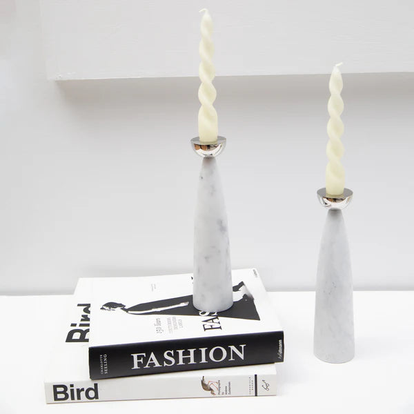 Coluna Candle Holders, Marble & Silver, Set of 2