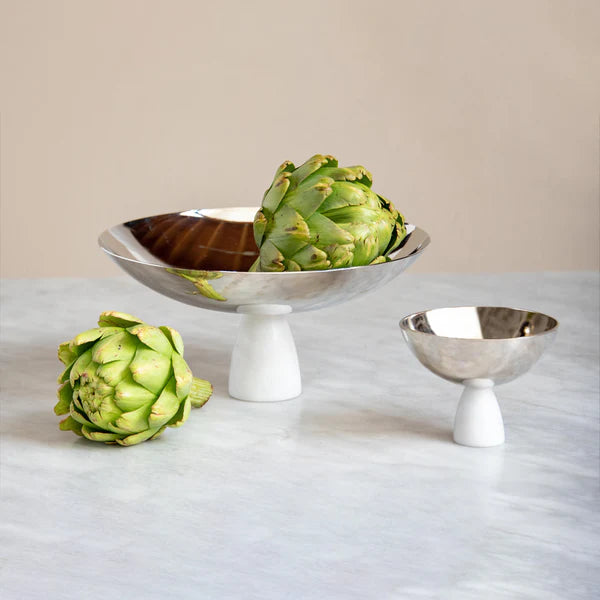 Coluna Fruit Bowl, Marble & Silver