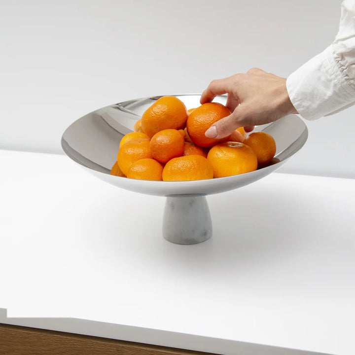 Coluna Fruit Bowl, Marble & Silver