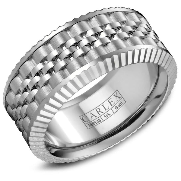 14K White Gold Carved Band