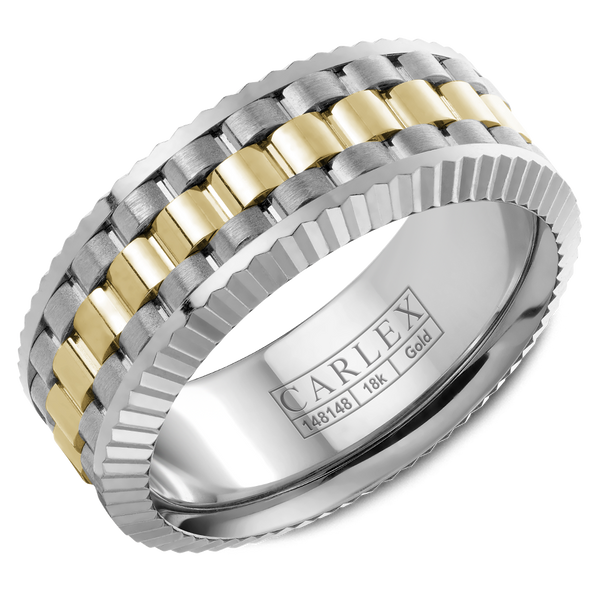 14K White and Yellow Gold Carved Band