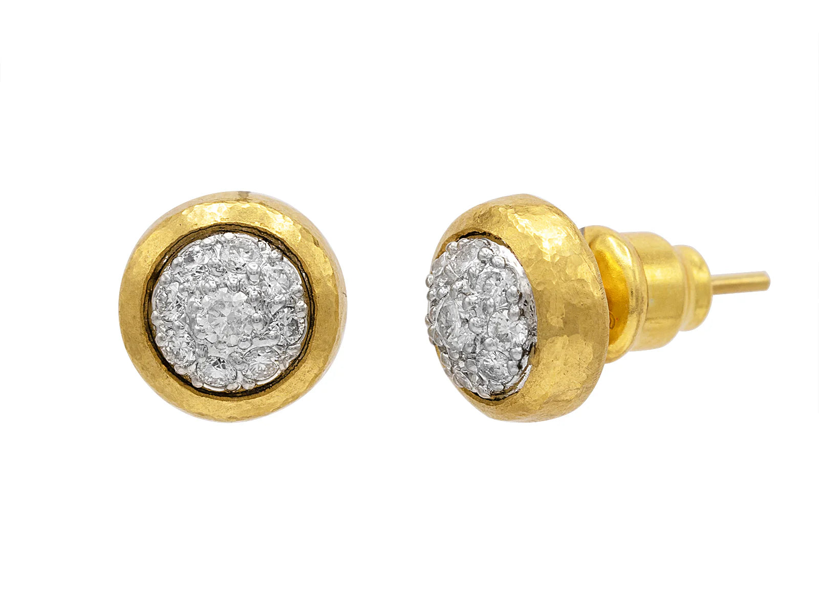 Gold Stud Earrings with Diamond Pave