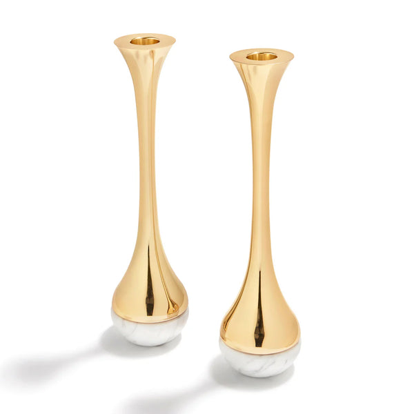 Coluna Dual Candleholders Marble & Gold, Set of 2