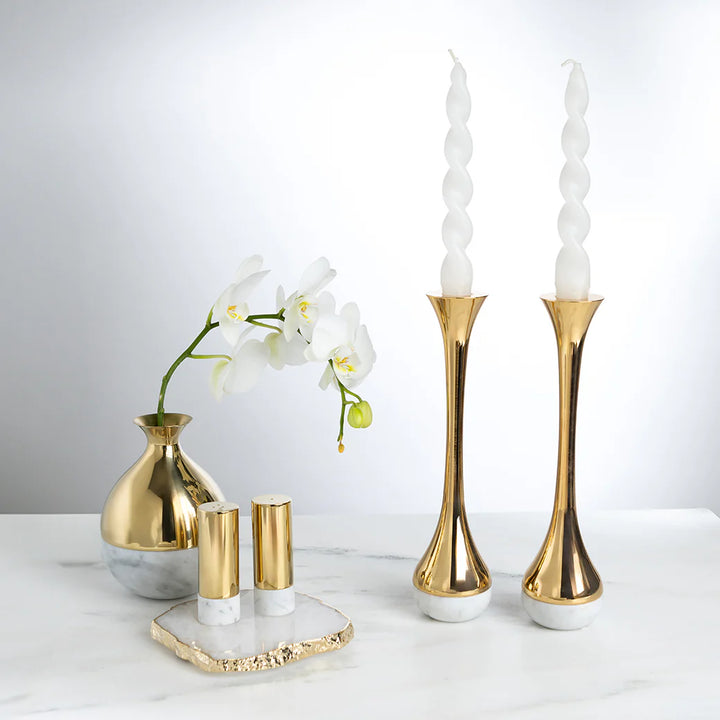 Coluna Dual Candleholders Marble & Gold, Set of 2