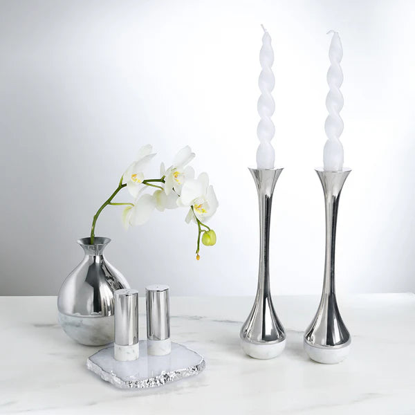 Coluna Dual Candleholders Marble & Silver, Set of 2