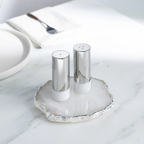 Coluna Dual Salt & Pepper, Marble & Silver, Set of 2