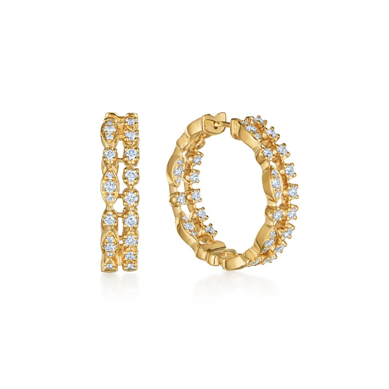 Gold double hoop diamond earrings