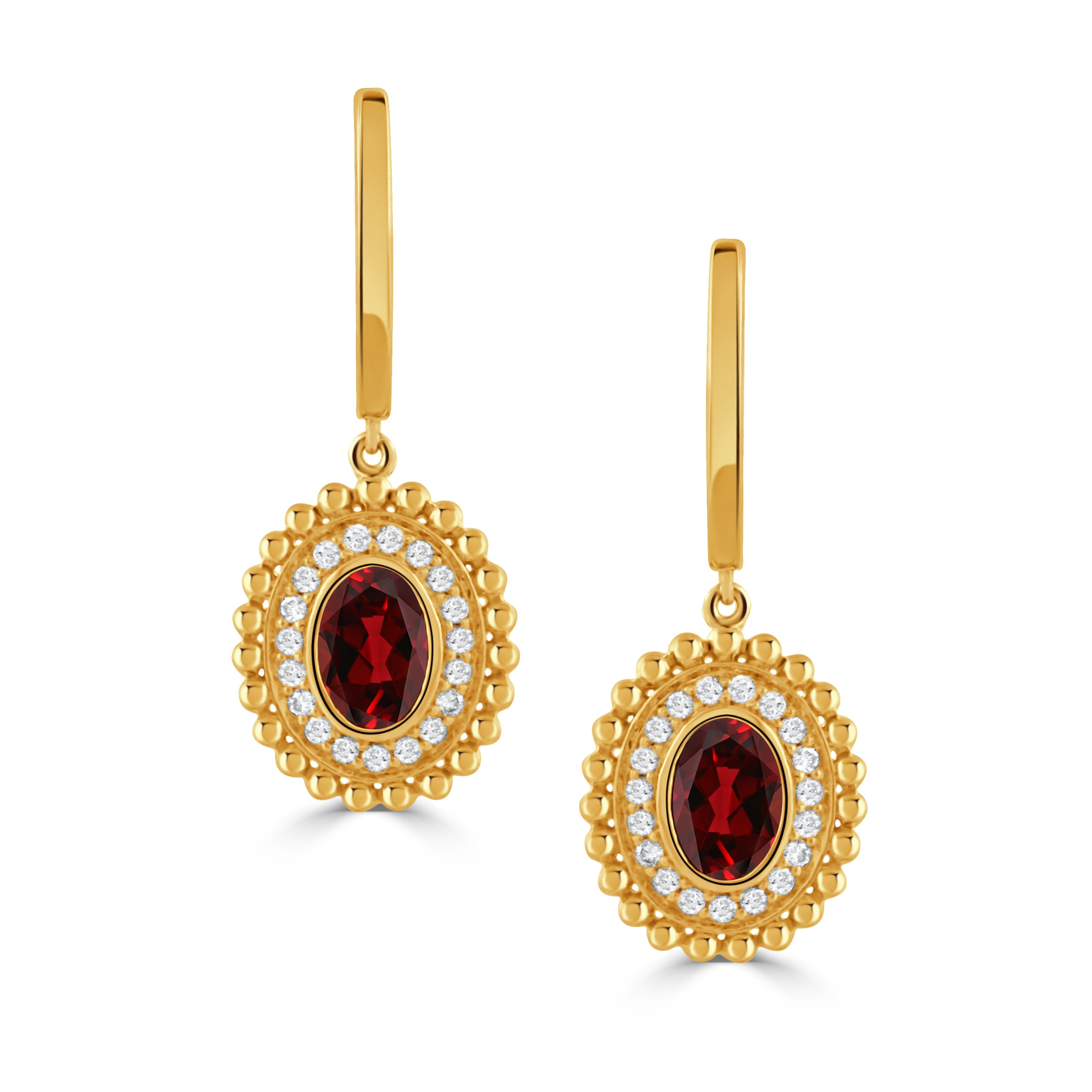 18K Yellow Gold Diamond Earrings with Garnet