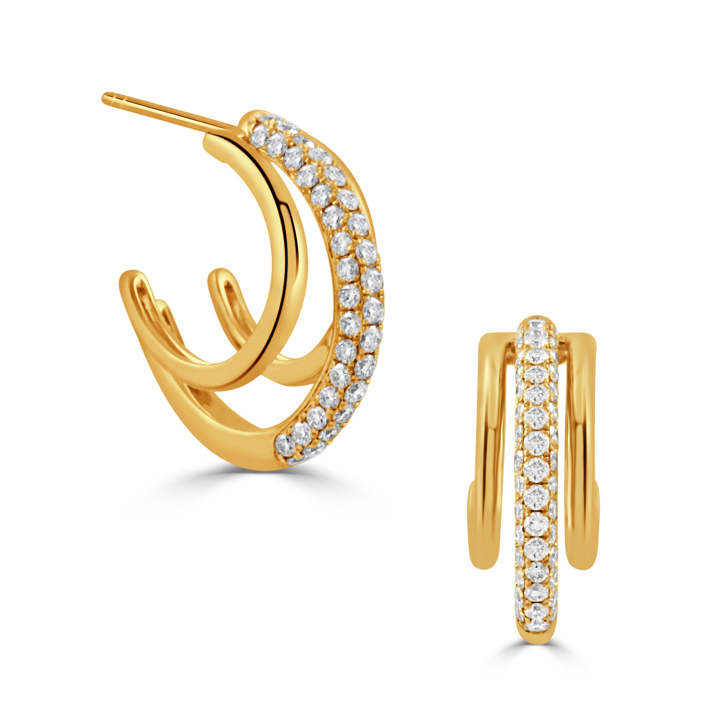 18K Yellow Gold 0.98ctw Diamond Hoop Earrings