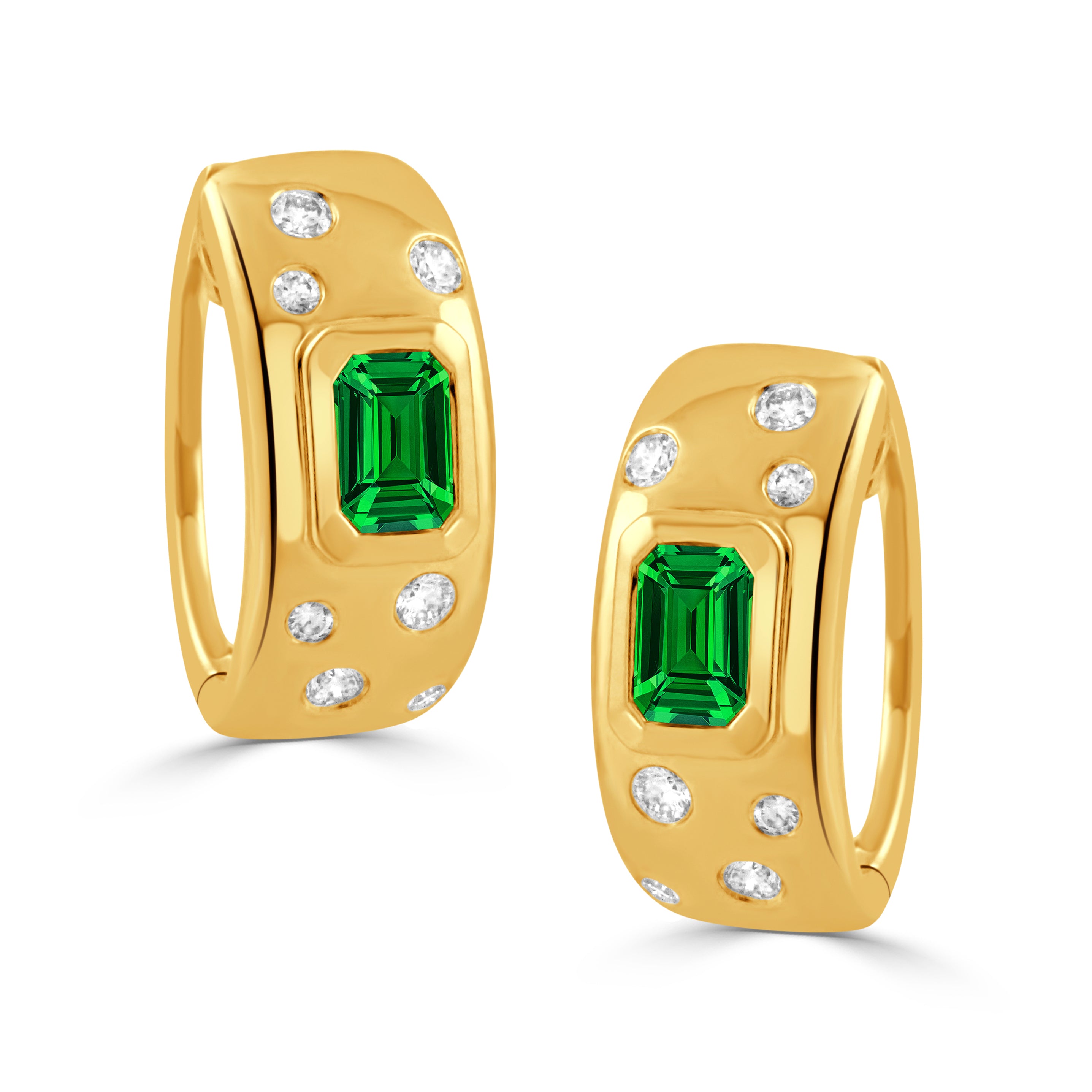 18K Gold Diamond with Tsavorite Hoop Earrings