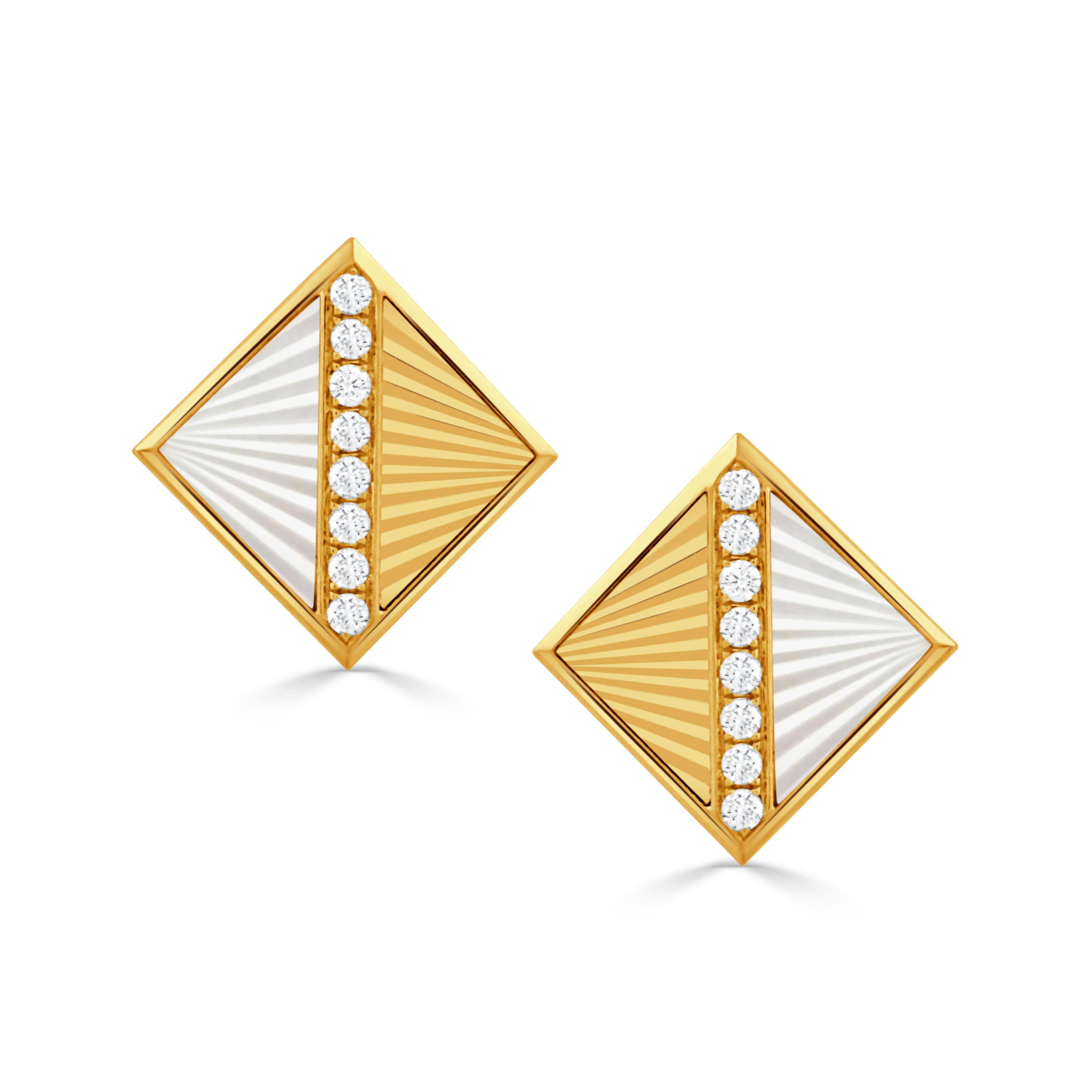 18K Yellow Gold Diamond Earrings with Mother of Pearl