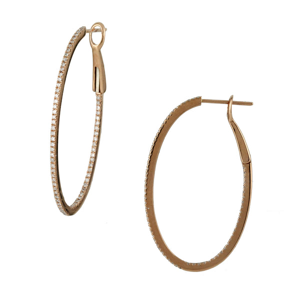 18K Rose Gold Diamond Hoop Earrings