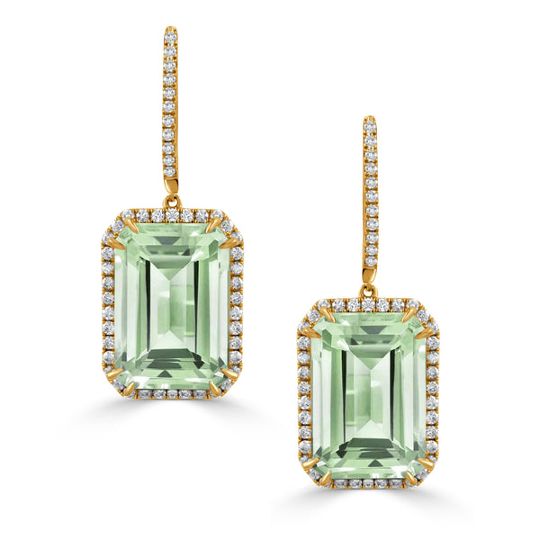 Green Amethyst and Diamond Earrings